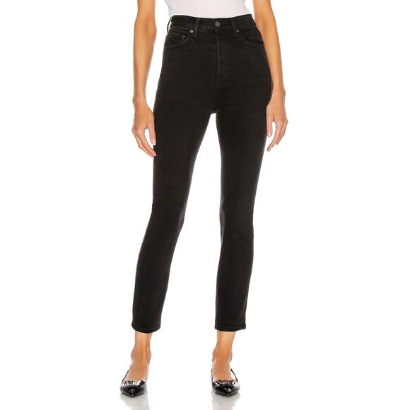 Grlfrnd 'Piper' Black Cotton Super High Rise Stretch Slim Denim Jean Size 26 - Picture 1 of 5